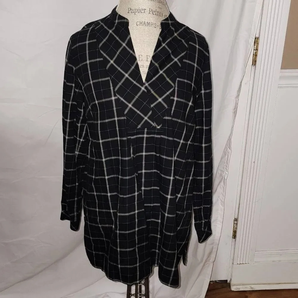NWT J Jill Womens Black White Multi Plaid Tunic‎ Top Small